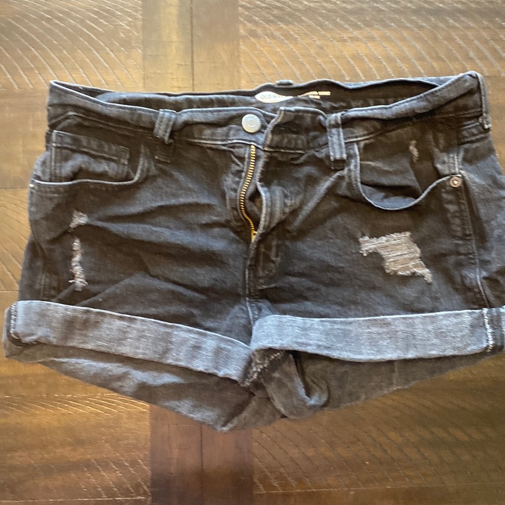 Old Navy Denim Jean Boyfriend Shorts Mid Rise Women Size 6 Black